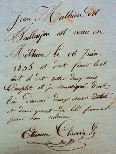 1835 -Contrat d'embauche dun ouvrier agricole Jean Mathieu - contrat.jpg